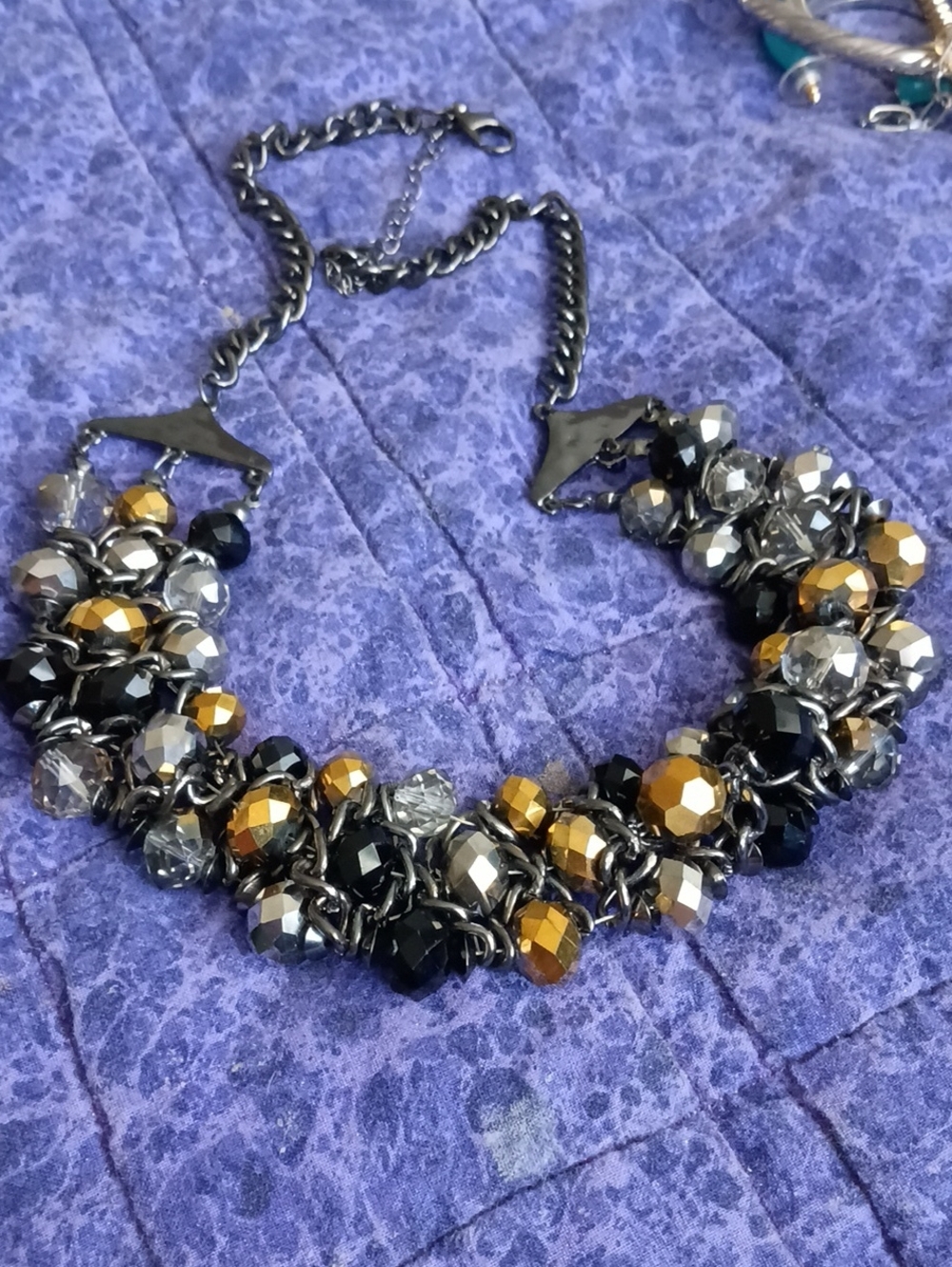 Statement Cluster Bead Necklace in Gold, Silver, and Black